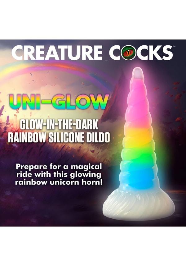 Creature Cocks Uni Glow Glow In The Dark Rainbow Silicone Dildo