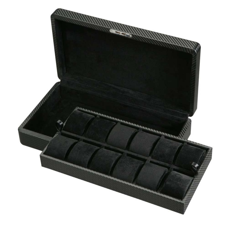 Diplomat "Luxor" 12-Cushion Cases W/Removable Inner Tray In Carbon Fiber