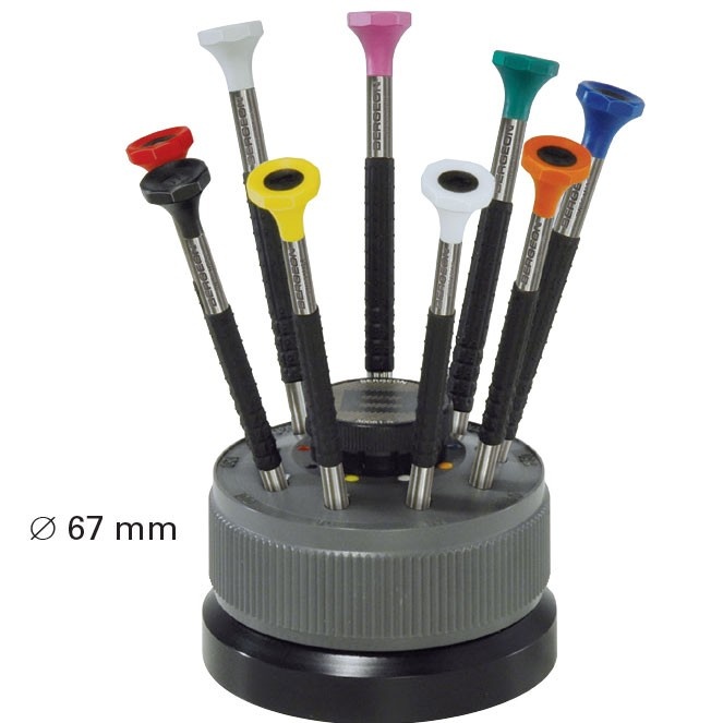 Bergeon 9-Piece Flat Screwdriver Sets On Rotating Stand #6899-S09