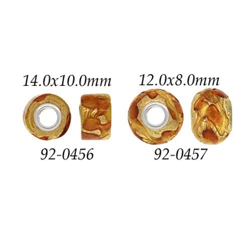 Gold & Orange Glass Bead W/ Grommets Wheel-Bead