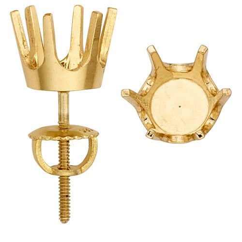14K Yellow Round 6-Prong Heavy Screw Back Earrings