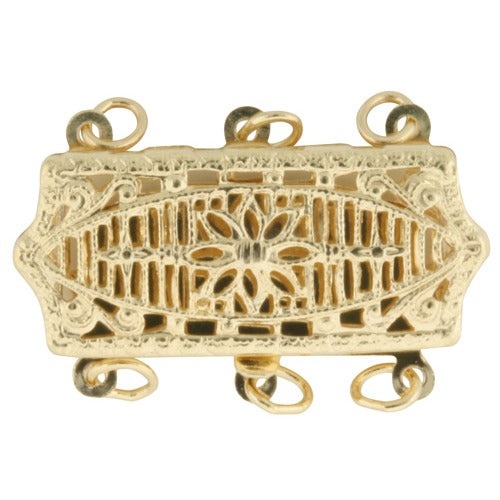 14K Yellow Gold 3-Strand Filigree Pearl Clasp, 20.25 x 8.85mm