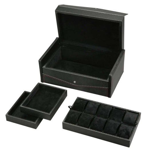 Diplomat 'Modena' 10-Watch Case with Removable Trays in Red-Accented Carbon Fiber