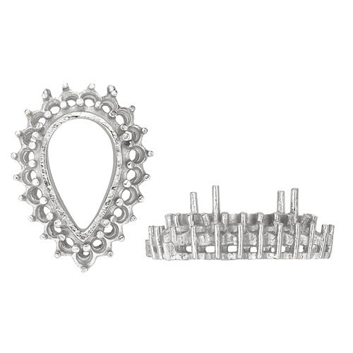 14K White Pear Shape Cluster Pendant