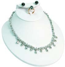 Combination Ring and Earring Bust Display in White Leatherette, 4" h