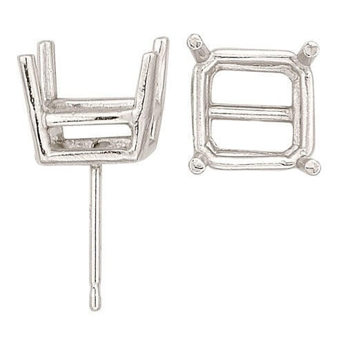 14K White Double Wire Princess-Cut Friction Back Earring with Round Prongs