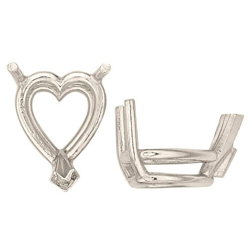 14K White Heart Shape 3-Prong Double Wire Setting