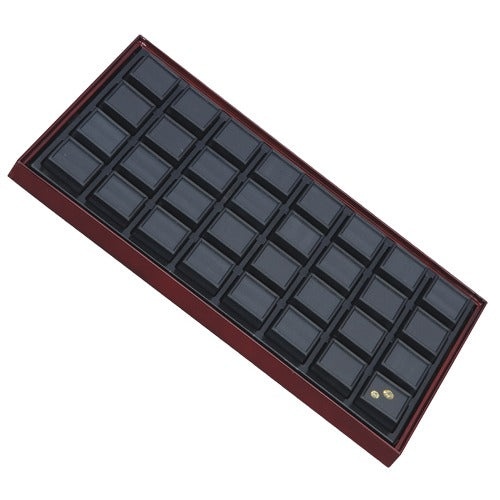 32 Glass-Top Gem Jars With Black Rolled-Foam Inserts in Mahogany Wood Trays
