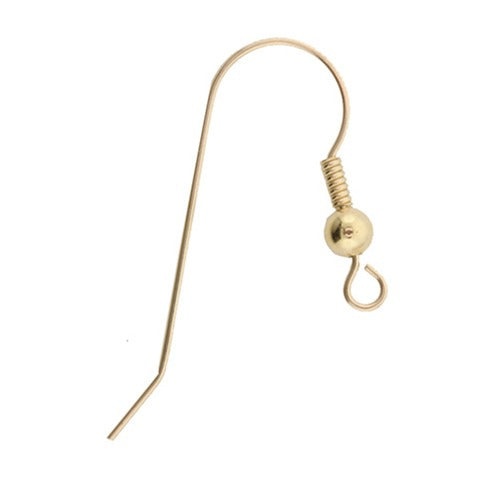 0.025" Earring Wire with Bead - 14k Yellow Gold Filled Jewelry Making Supplies
