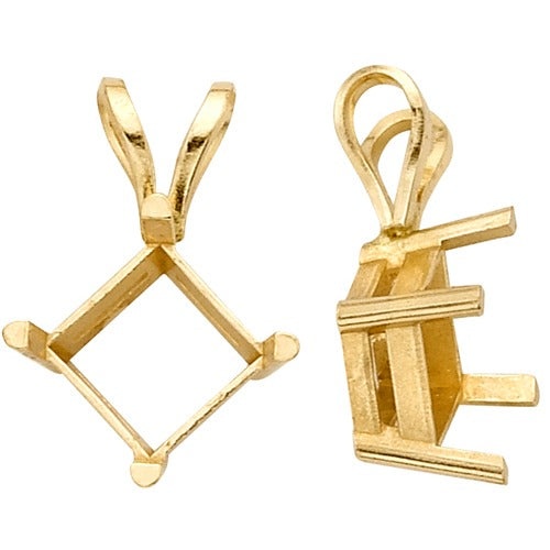 14K Yellow Princess-Cut Pendant W/4V-Prong