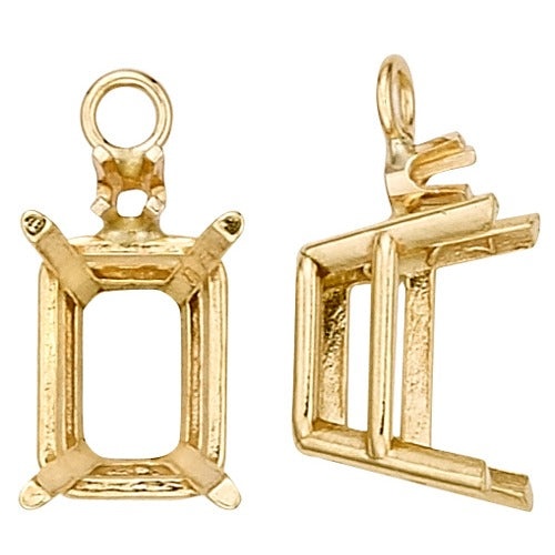 14k Yellow Gold Emerald Cut Drop Setting with Diamond Accent Pendant
