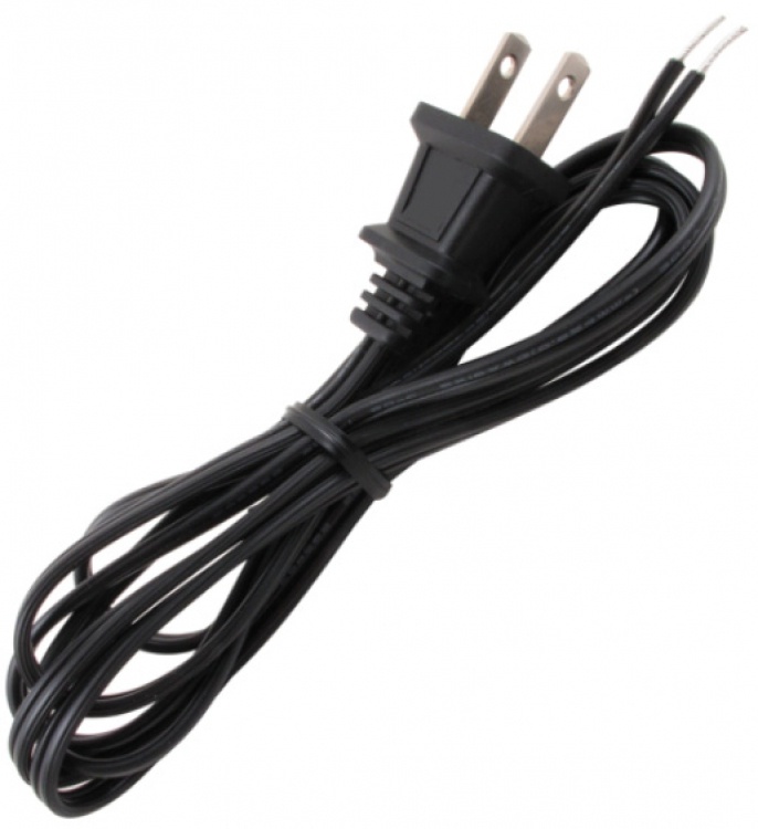 5' Black Two-Pronged Ac Power Cord. Black---2 Prong---Ac Cord+Plug
