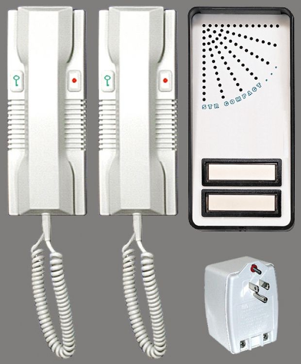 2-Handset Doorphone Kit-2 Wire. Includes 2-Button Surface Door Station/2-Handset Stations And System Plug-In Transformer