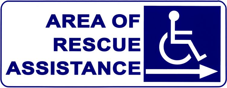 Area Rescue Assist. Sign-Right. White Pvc Plastic With Blue Lettering And 'Right' Arrow Comes With Double-Stick Tape