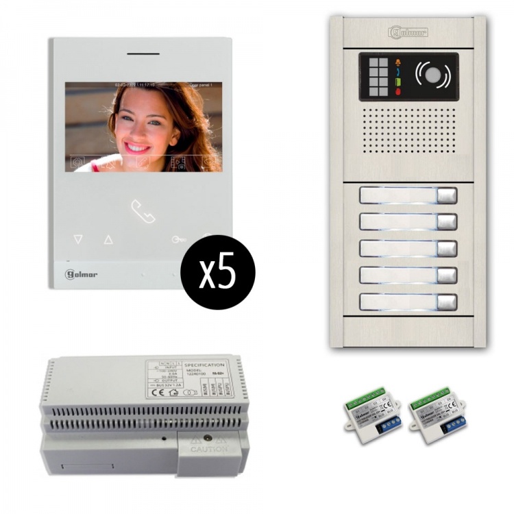 6-Unit Videointercom Kit-Al-Su. Incl. 6- Art4lite/G2 Monitors 6 Button Surface Alum. Door Camera Station & Power Equipt