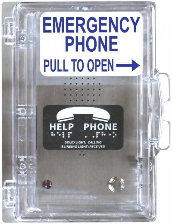 Stainless Steel Refuge Call Box With Protective Cover For Alpharefuge 2100 Series. Surface, Stainless Steel Construction, Standard Call Button, Remote 24V Power