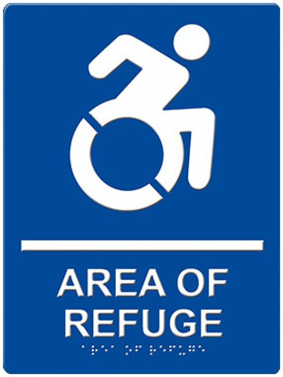 Area Of Refuge Wall Sign--Blue. Complies With Ibc Sec. 1007.9 (1) Sign Is Required For Each Area Of Refuge Location