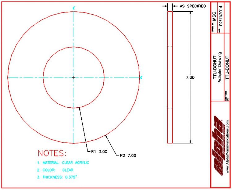 Donut Adapter For Ttu-1 Ser.. Allows The Ttu-1 Series Talk- Thru Communicator To Be Mounted On A Large Opening
