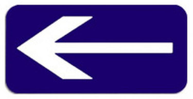 Rescue Directional Arrow Sign. White Arrown On Blue Color Background