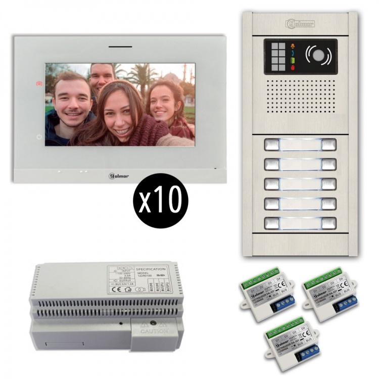 10-Unit Videointercm Kit-Al-Fl. Incl. 10- Art7lite/G2 Monitors 10 Button Flush Alum. Door Camera Station & Power Equipt