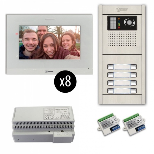 8-Unit Videointercom Kit-Al-Fl with 8 Button Flush Aluminum Door Camera Station & Power Equipment