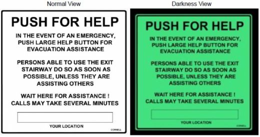 Instruction+Location Wall Sign - Photoluminescent Type that Glows in the Dark