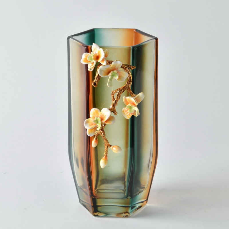 Amber Bloom Hexagonal Vase