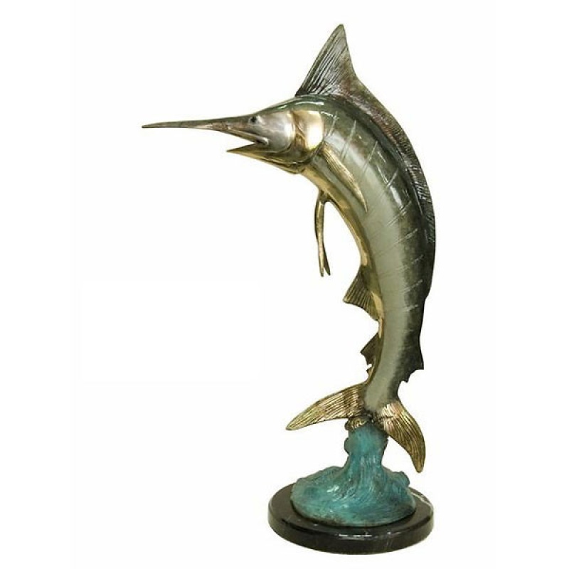 Polychrome Bronze Swordfish With Marble Base