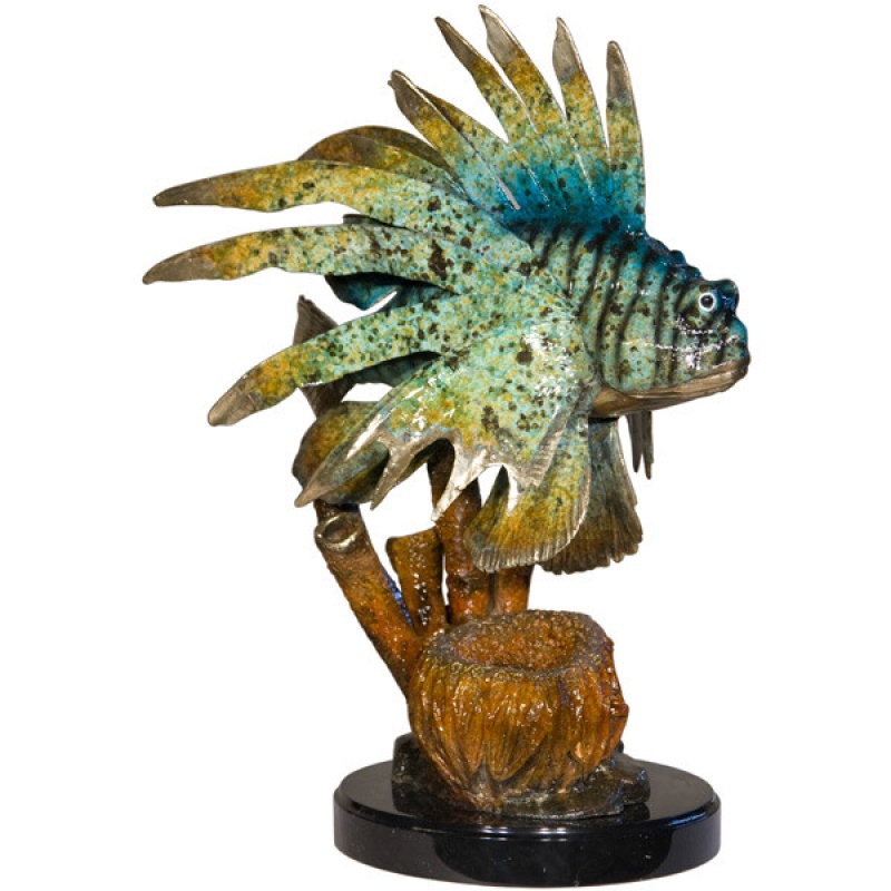 Lion Fish On Marble Base In Special Patina