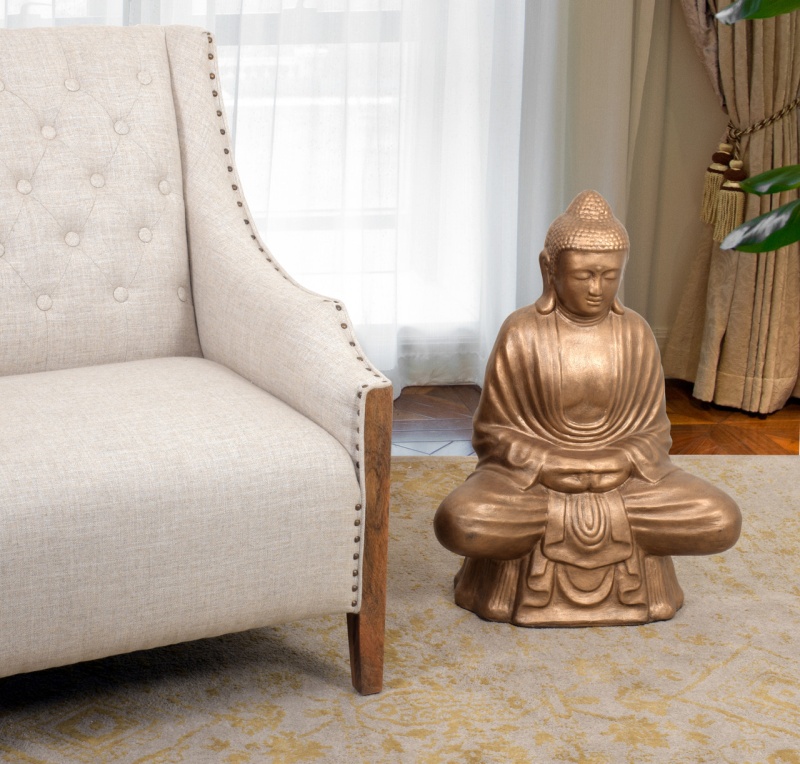 Sitting Buddha Lotus Glossy Gold Back Statue