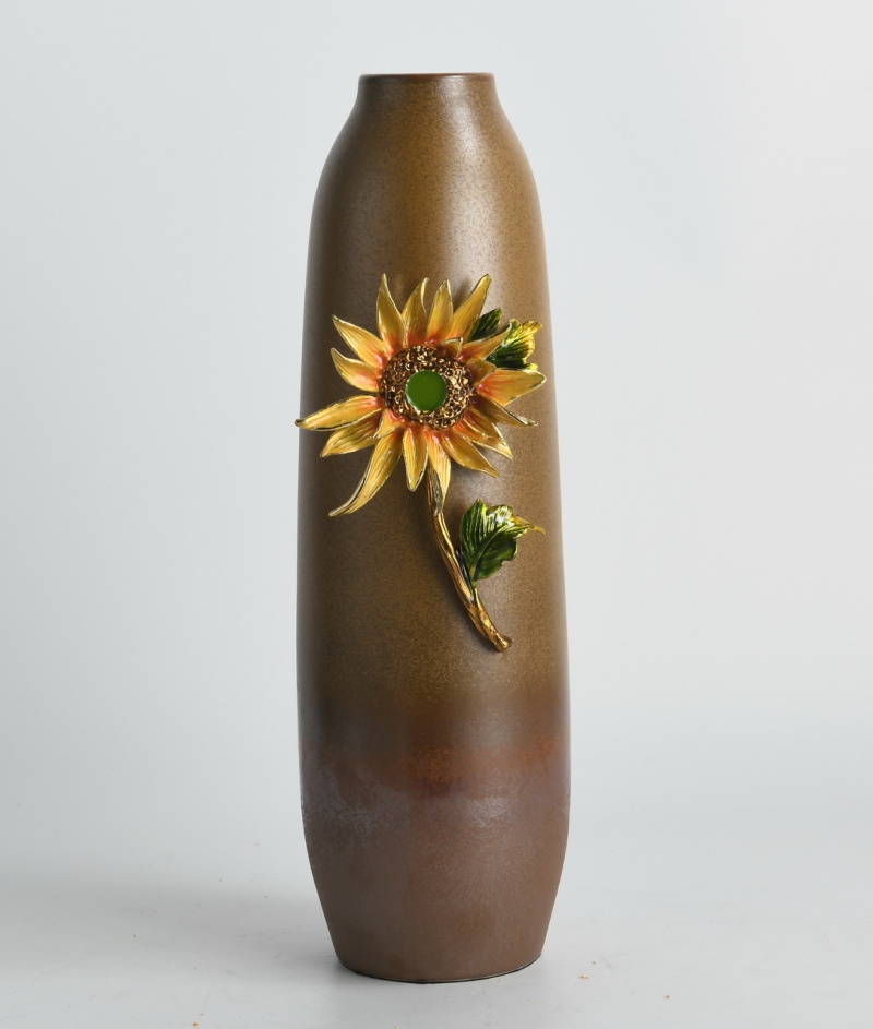Golden Sunflower Tall Vase 15H