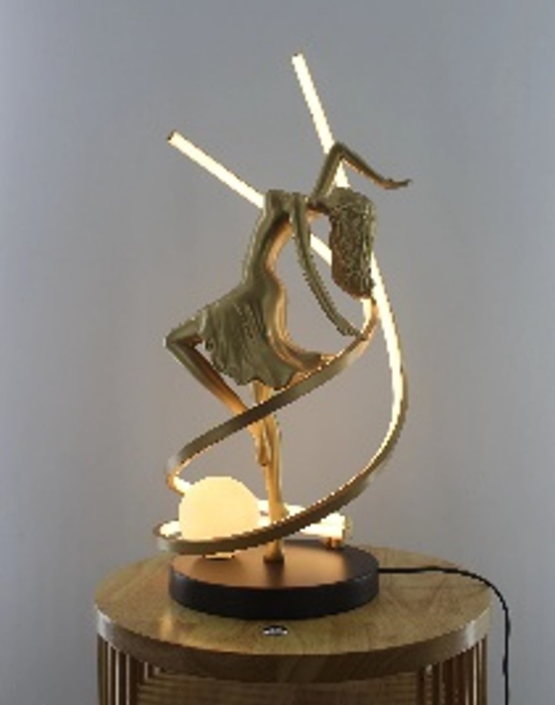 Ribbon Dance On Ball Table Top Sculptural Led Lamp Gold 21h