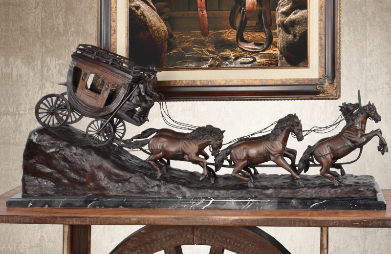 Bronze Six Up Stage Coach On Marble 51 Inches Wide
