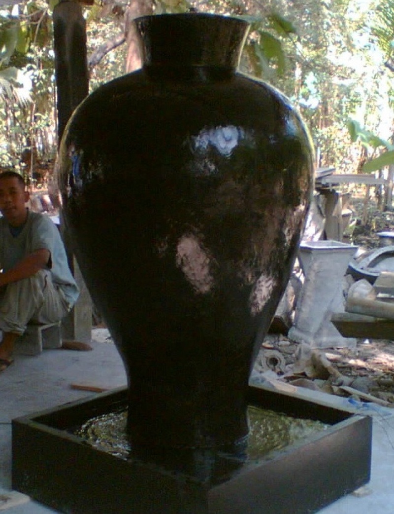 Black Terrazzo Pot With Basin Fountain 58In