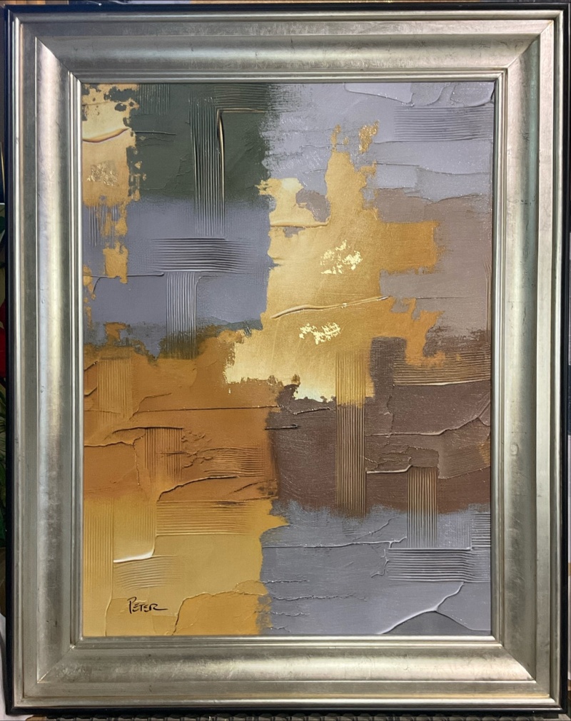Framed Gold Leaf and Brown Patches Giclee 36X48