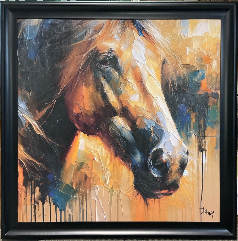Framed Orange Horse Face Giclee 48X48