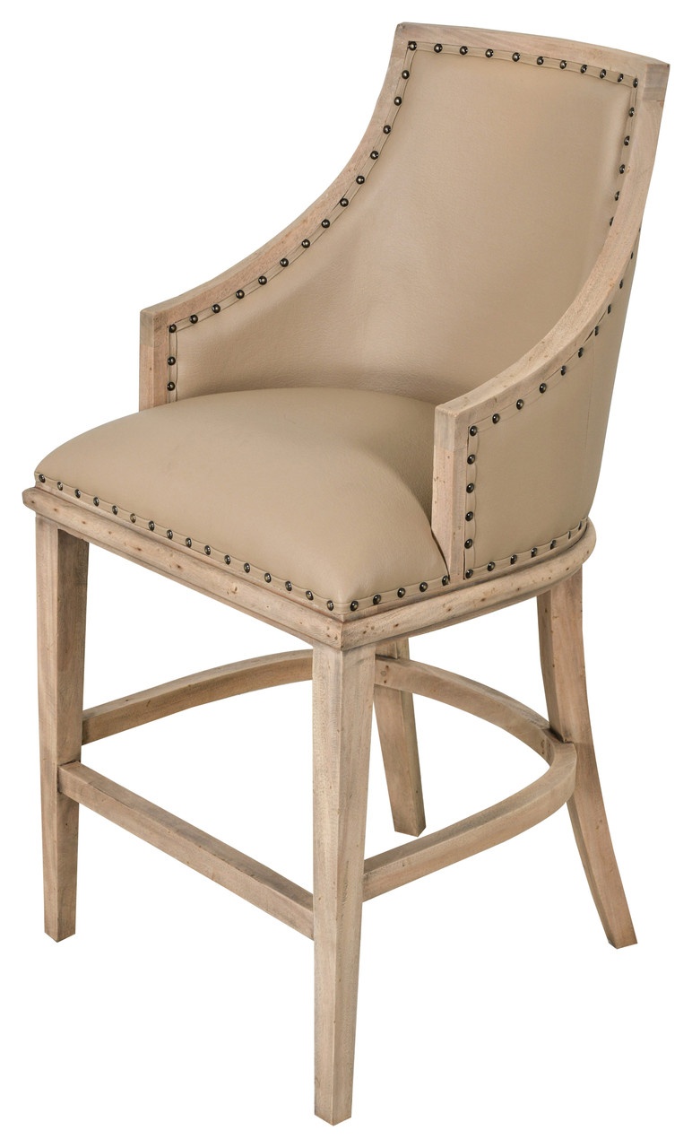 Farmhouse Curved Back Stool With Faux Leather