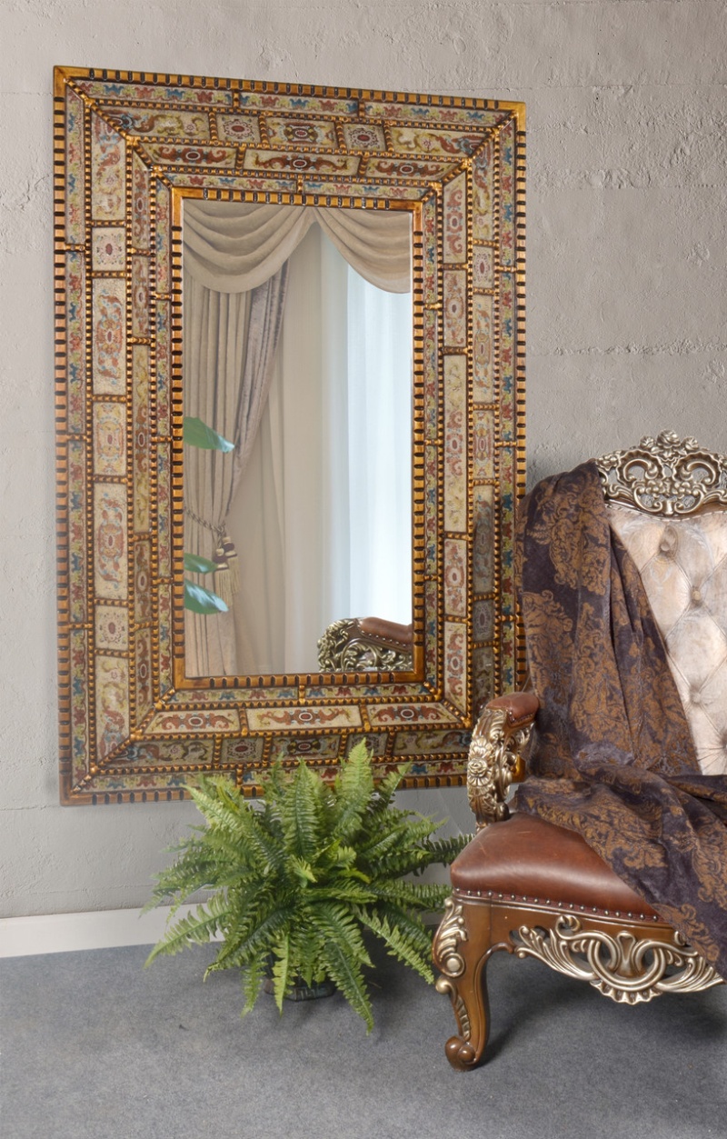 Peruvian Painted Glass White Mirror