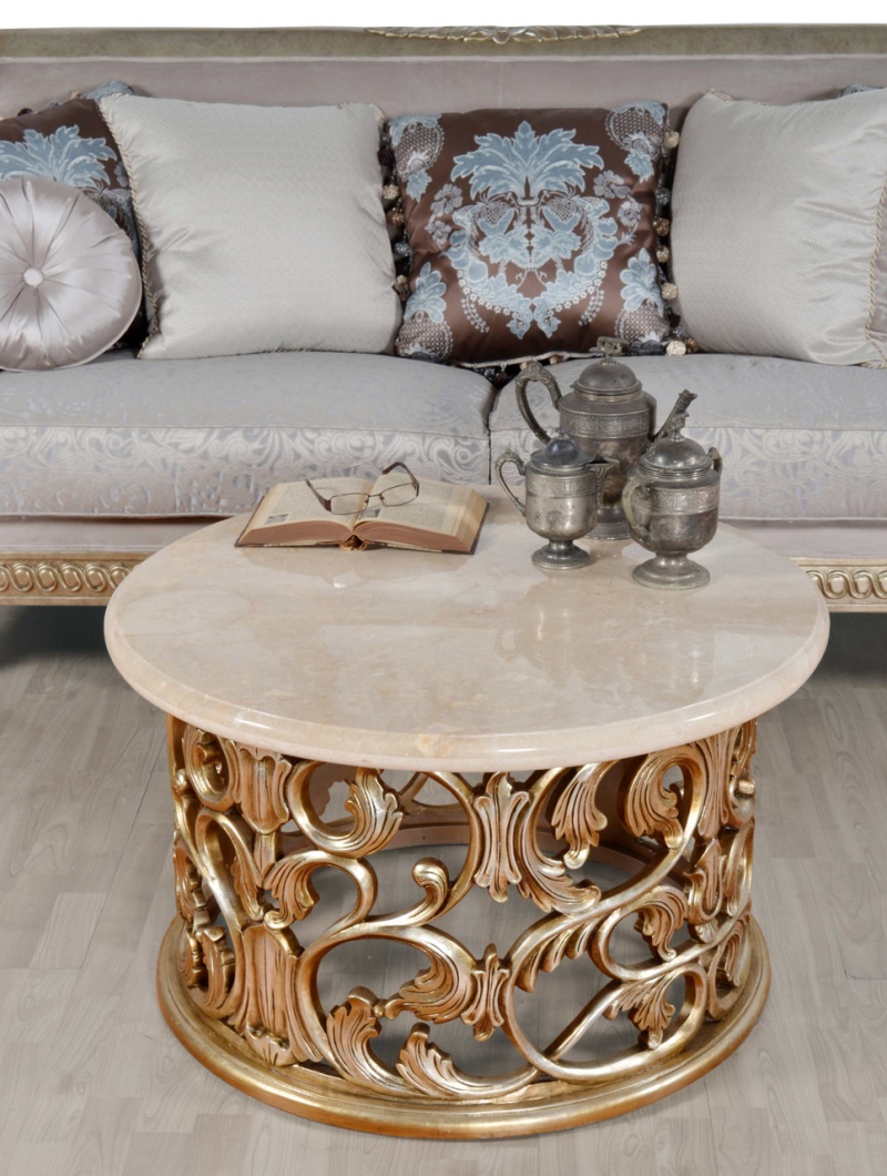 Platine Hand Carved Coffee Table W Creama Marfil Marble