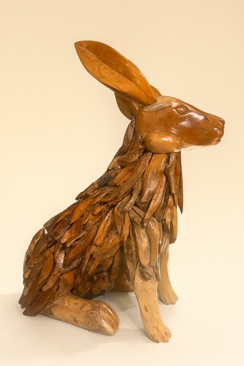 Woodland Charm Teak Rabbit Statue