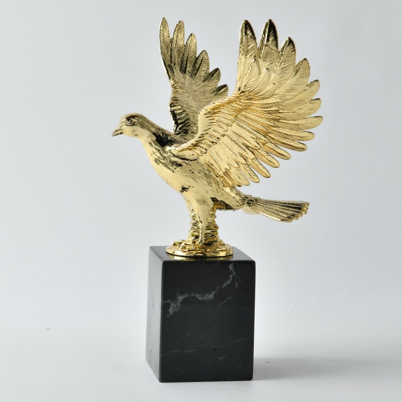 Majestic Gold Hawk Sculpture On Base