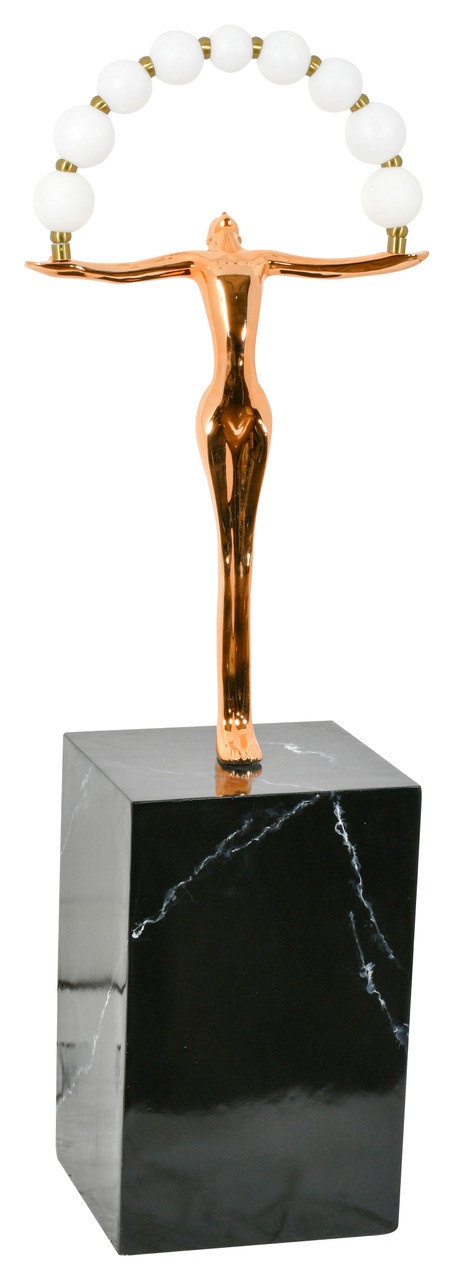 Gold Figurine On Pedestal With Lights
