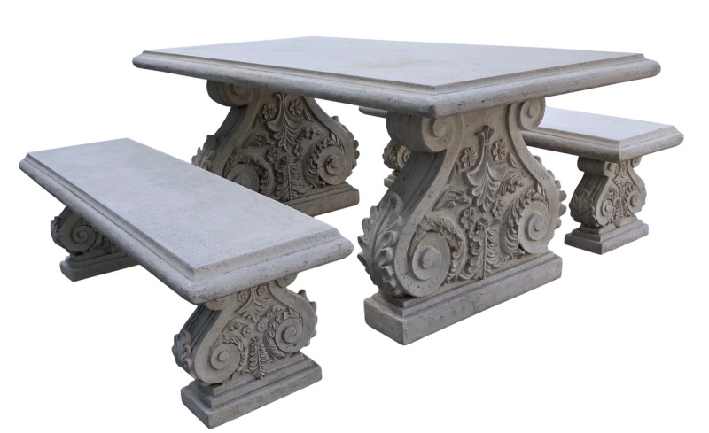 Classic Acanthus Garden Table and Bench Set of 3