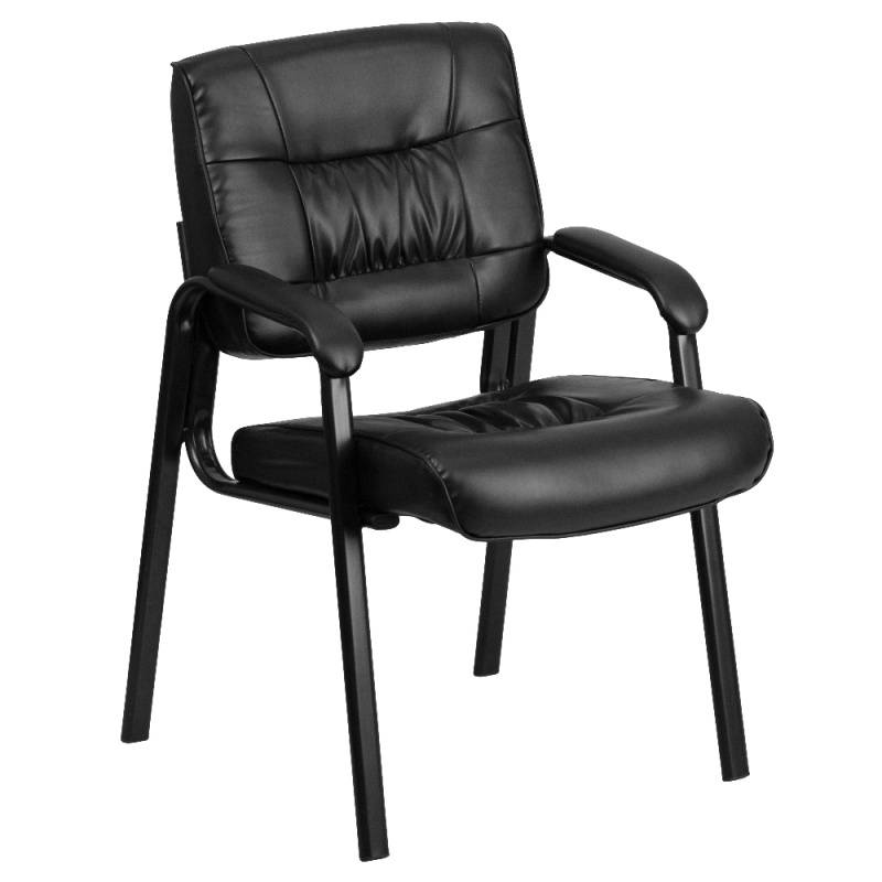 Haeger Black Leathersoft Executive Side Reception Chair With Black Metal Frame
