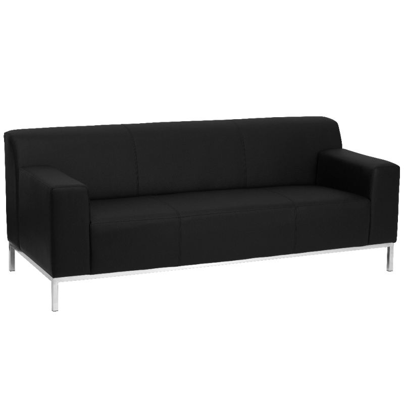 Hercules Definity Series Contemporary Black Leathersoft Sofa With Stainless Steel Frame