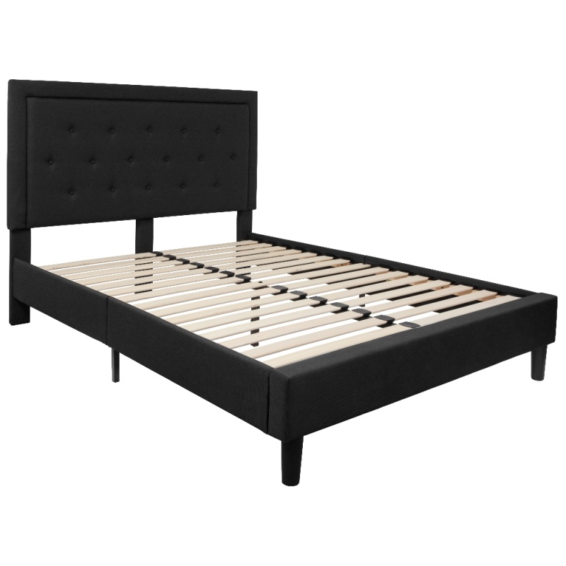 Roxbury Queen Size Tufted Upholstered Platform Bed In Black Fabric