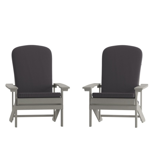 Charlestown Set Of 2 Allweather Poly Resin Wood Adirondack Chairs In Gray With Gray Cushions For Deck, Porch, And Patio