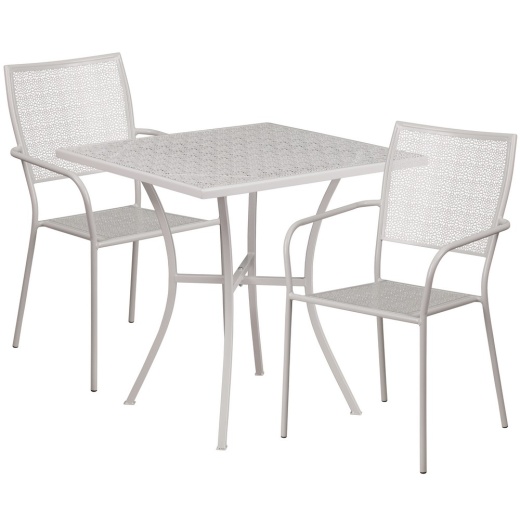 Oia Commercial Grade 28" Square Light Gray Indooroutdoor Steel Patio Table Set With 2 Square Back Chairs