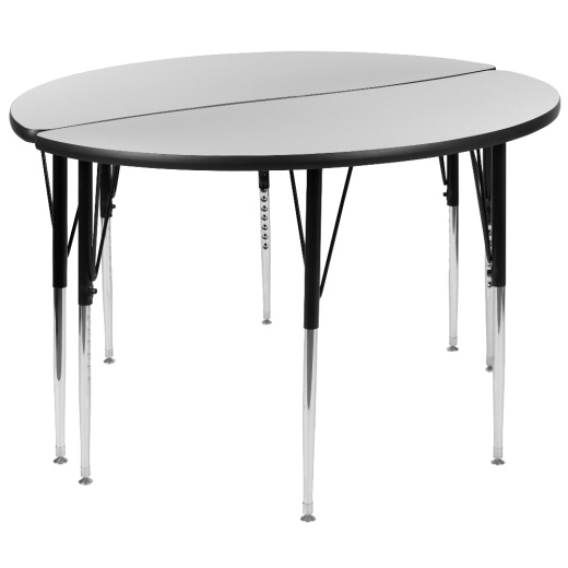 Emmy 2 Piece 47.5" Circle Wave Flexible Grey Thermal Laminate Activity Table Set Standard Height Adjustable Legs