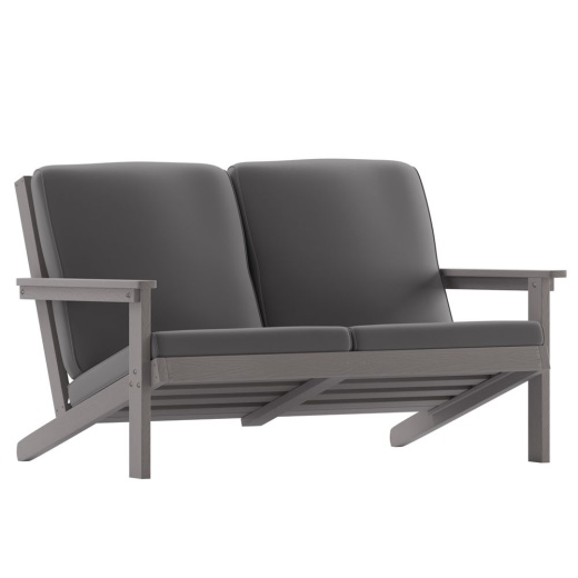 Charlestown Allweather Poly Resin Wood Adirondack Style Deep Seat Patio Loveseat With Cushions, Gray/Gray